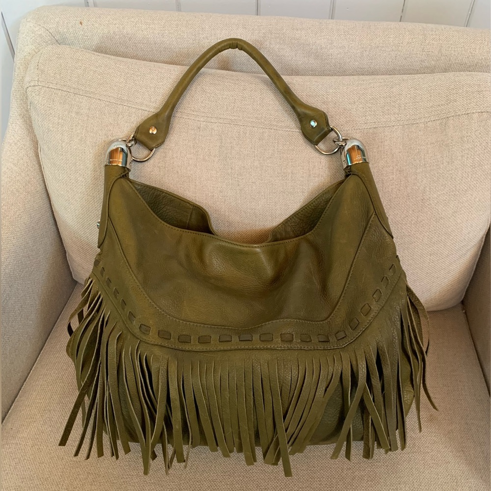 Olive Green Leather B Makowsky fringe bag